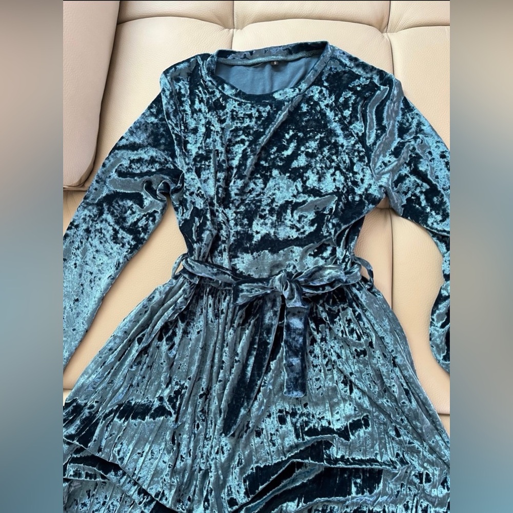 Velvet Blue Dress - Picture 3 of 4